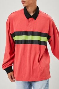 RED/MULTI Striped-Panel Polo Shirt, image 1