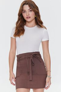 BROWN Belted Paperbag Mini Skirt, image 1
