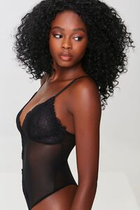BLACK Mesh Lace-Trim Bodysuit, image 2