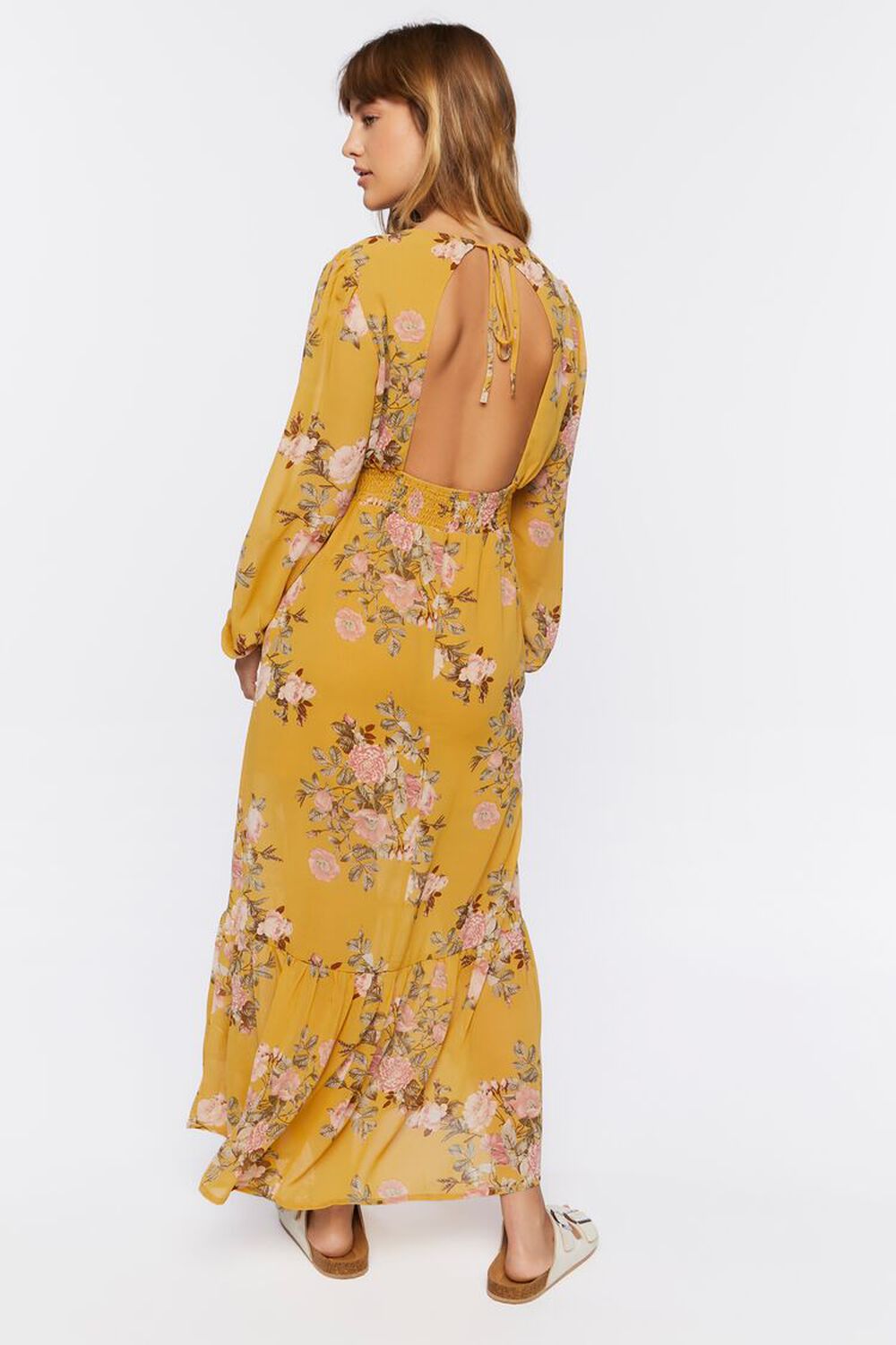 MUSTARD/MULTI Plunging Floral Print Maxi Dress, image 3