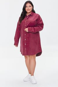 BURGUNDY Plus Size Corduroy Shirt Dress, image 4