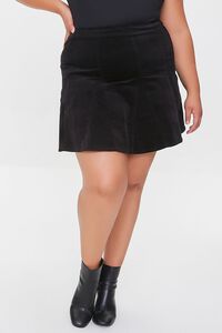 BLACK Plus Size Velveteen A-Line Mini Skirt, image 2