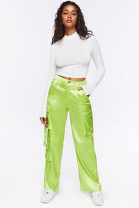 LIME Satin Cargo Mid-Rise Pants, image 1