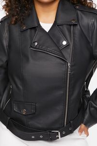 BLACK Plus Size Faux Leather Moto Jacket, image 5
