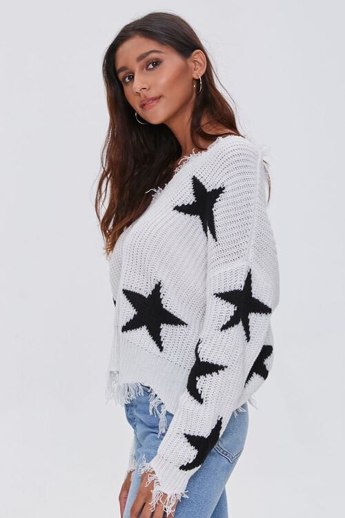 CREAM/BLACK Distressed Star Print Sweater, image 2