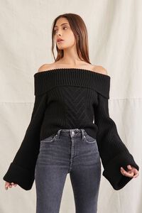 BLACK Off-the-Shoulder Bell-Sleeve Sweater, image 1