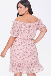 PINK/MULTI Plus Size Off-the-Shoulder Floral Print Dress, image 3