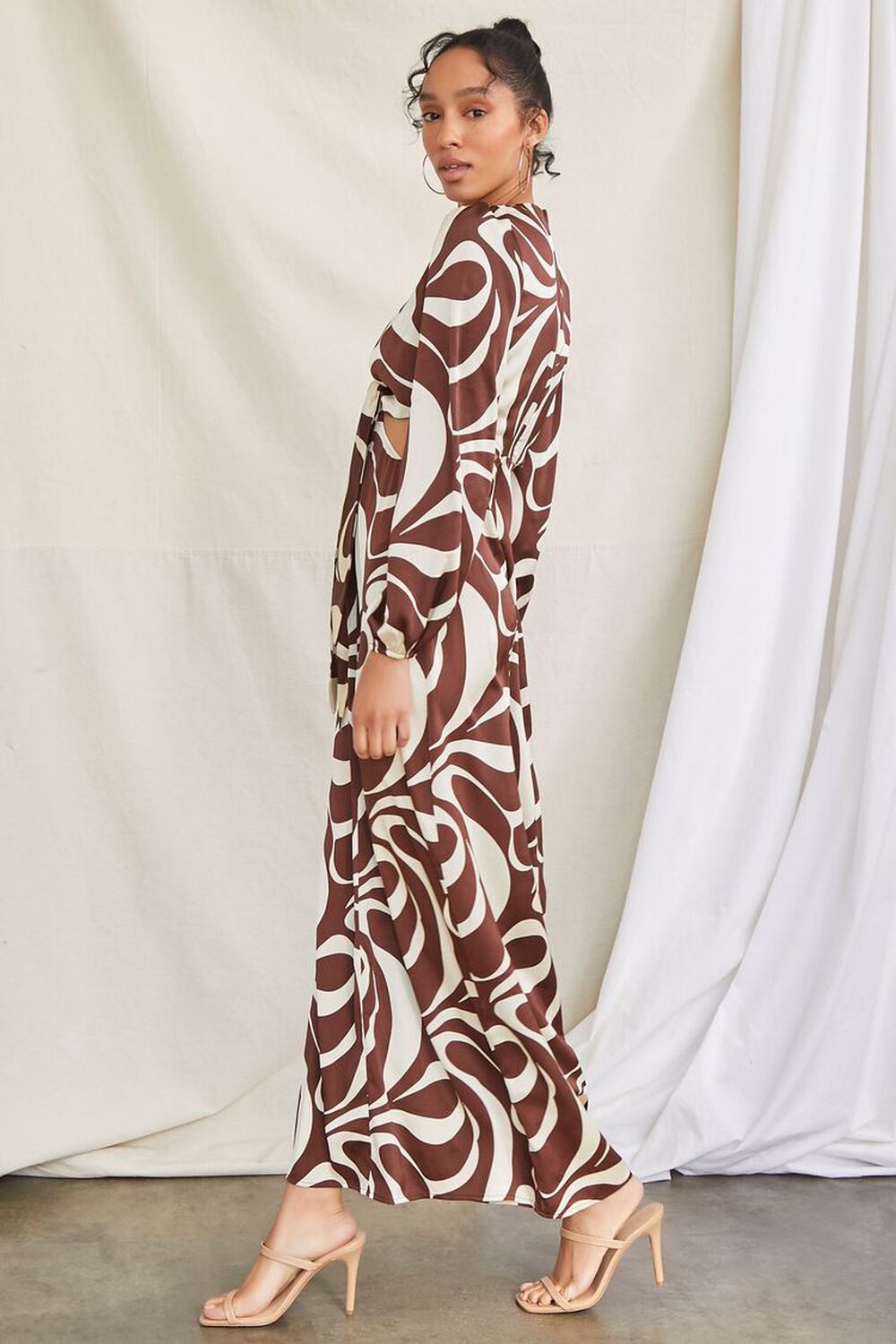 BROWN/MULTI Satin Abstract Print Maxi Dress, image 2