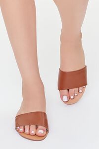 BROWN Faux Leather Slip-On Sandals, image 4