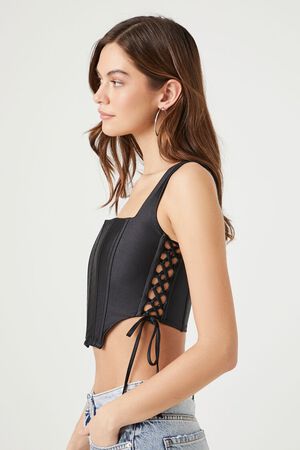 Forever 21 Women's Ruffle-Trim Corset Crop Top in Black Small - ShopStyle