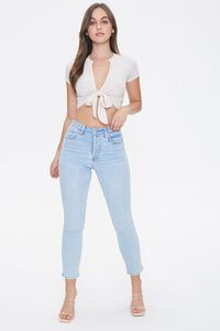 OATMEAL Ribbed Tie-Front Crop Top, image 4