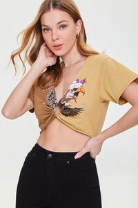 TAUPE/MULTI Reworked Eagle Graphic Crop Top, image 2