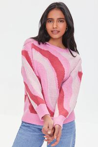 PINK/MULTI Abstract Print Drop-Sleeve Sweater, image 1