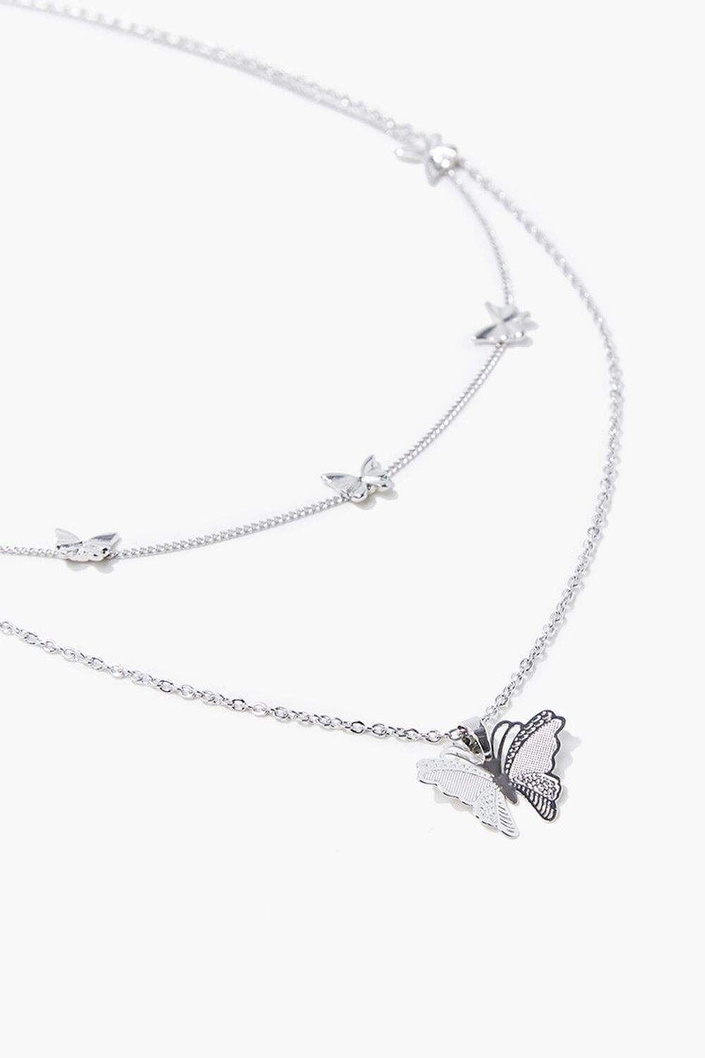 SILVER Layered Butterfly Pendant Choker Necklace, image 1