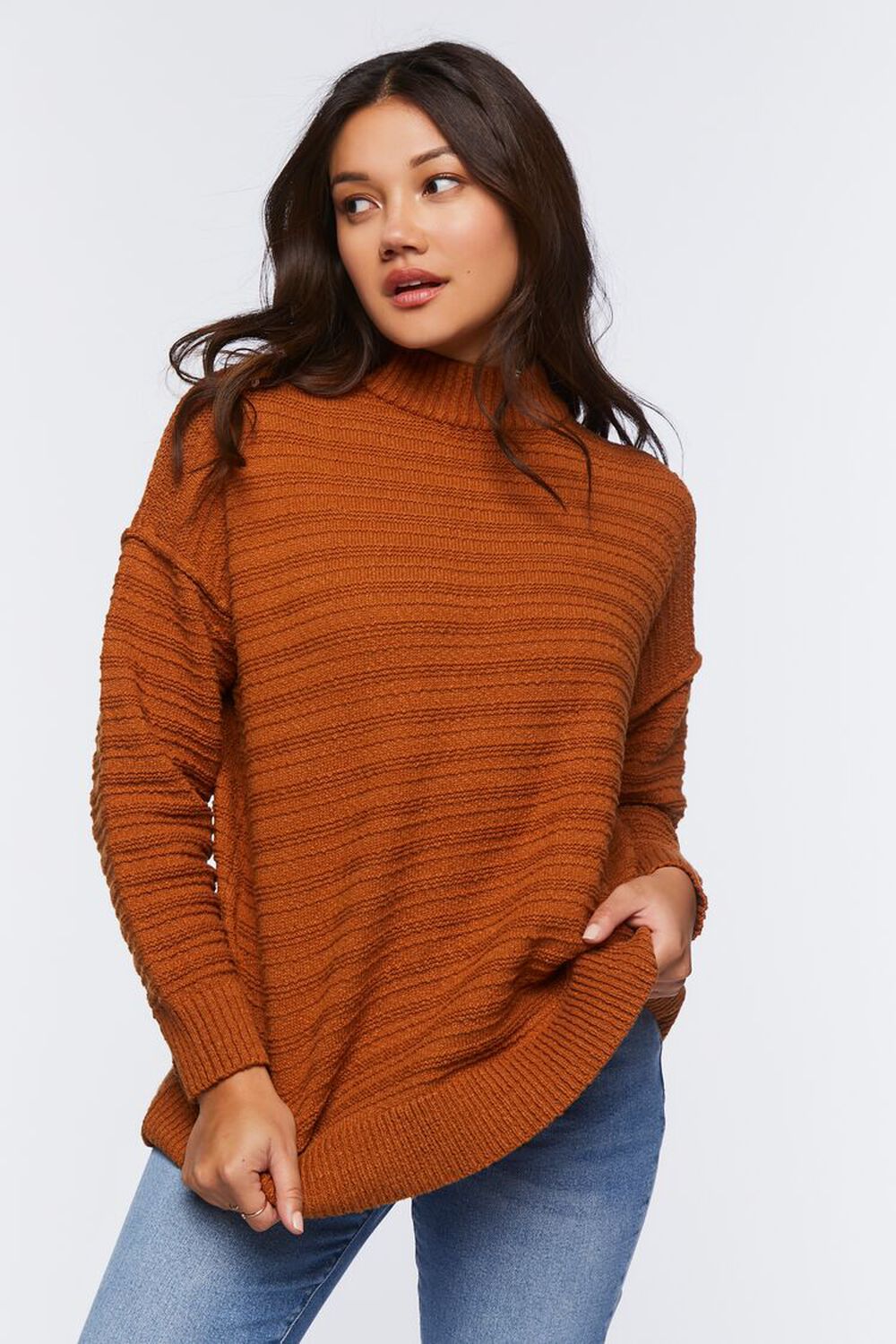 GINGER Ribbed Mock Neck Sweater Top, image 1