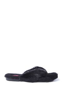 BLACK Faux Fur Thong Slippers, image 1