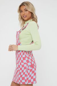 PINK/MULTI Checkered Mini Overall Dress, image 3