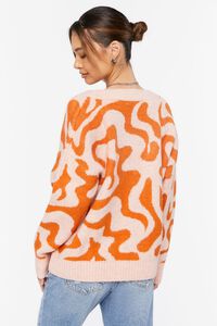 PINK/ORANGE Abstract Print V-Neck Sweater, image 3