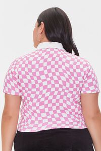 PINK/WHITE Plus Size Checkered Polo Shirt, image 3