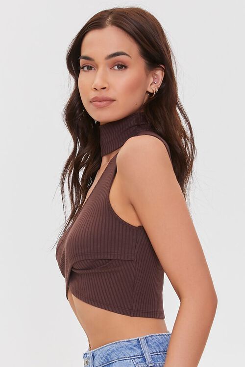 CHOCOLATE Ribbed Crossover Cutout Crop Top, image 2