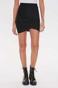 BLACK Ruched Tulip-Hem Mini Skirt, image 2