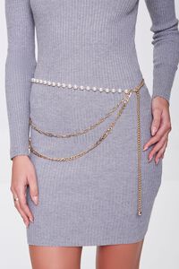GOLD Faux Pearl Layered Chain Hip Belt, image 1