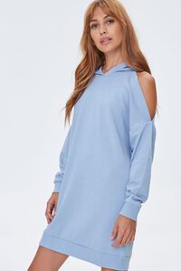 DUSTY BLUE Open-Shoulder Hoodie Dress, image 4