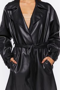 BLACK Belted Faux Leather Duster Jacket, image 5