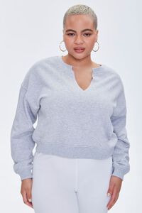 HEATHER GREY Plus Size Split-Neck Sweatshirt, image 1