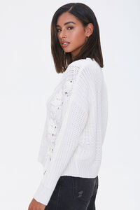 IVORY Lace-Up Cable Knit Sweater, image 2