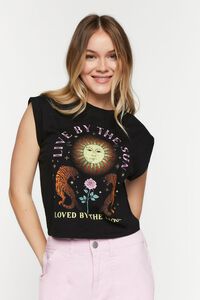 BLACK/MULTI Live By The Sun Graphic Muscle Tee, image 1
