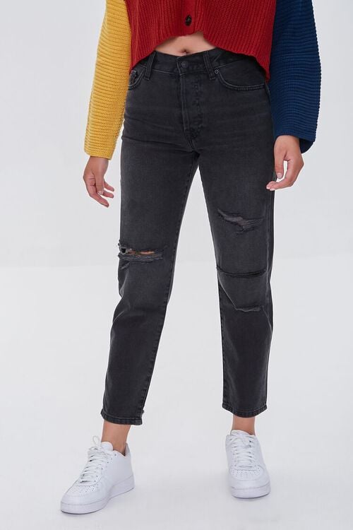 WASHED BLACK Premium Distressed Mom Jeans, image 2