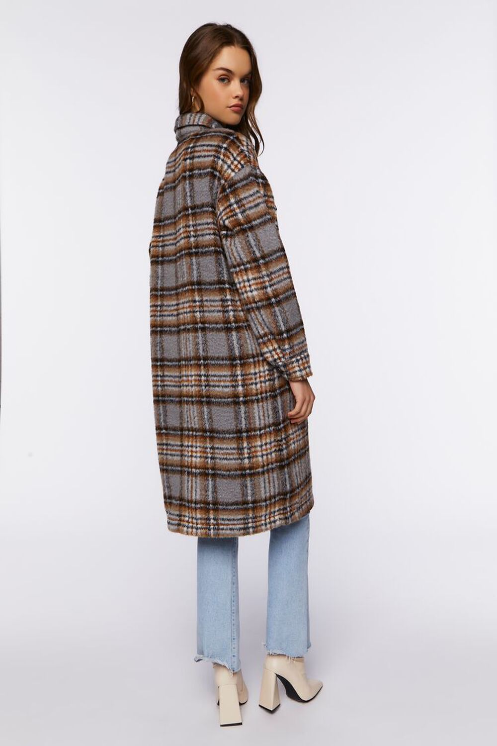 GREY/MULTI Plaid Buttoned Duster Jacket, image 3