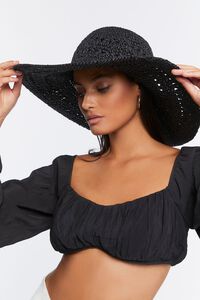 BLACK Basketwoven Straw Sun Hat, image 1