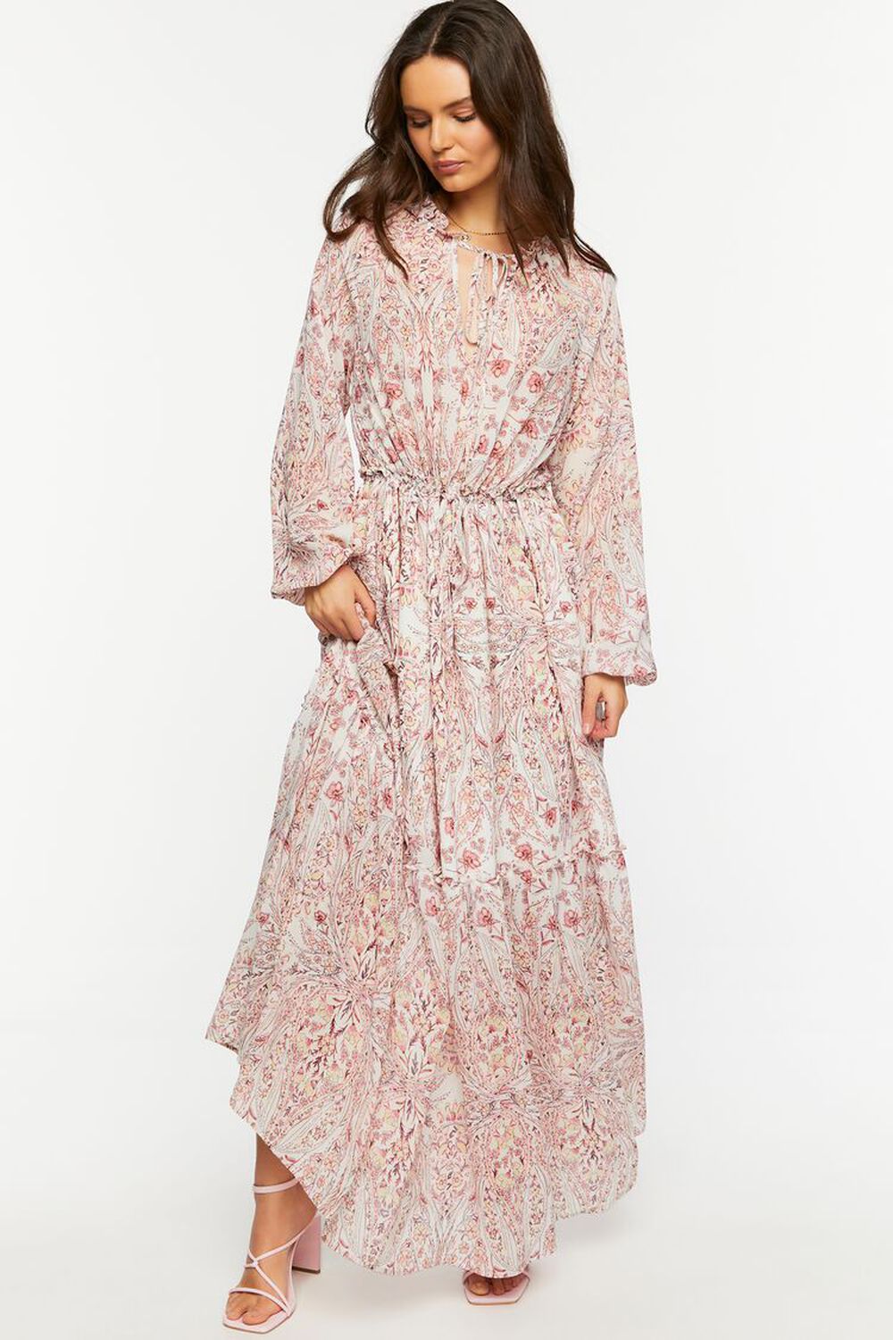 IVORY/MULTI Chiffon Floral Print Maxi Dress, image 1
