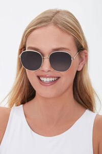 GOLD/BLACK Round Metal Sunglasses, image 2