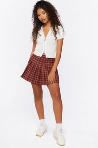 BURGUNDY/MULTI Pleated Plaid Mini Skirt, image 5