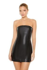 BLACK Faux Leather Mini Tube Dress, image 4
