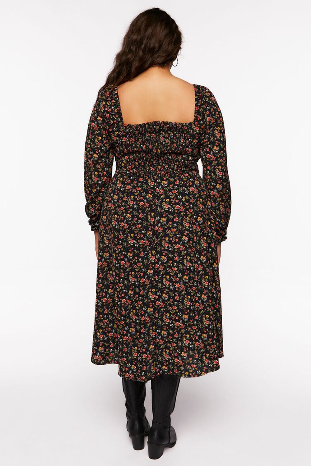 BLACK/MULTI Plus Size Ditsy Floral Midi Dress, image 3