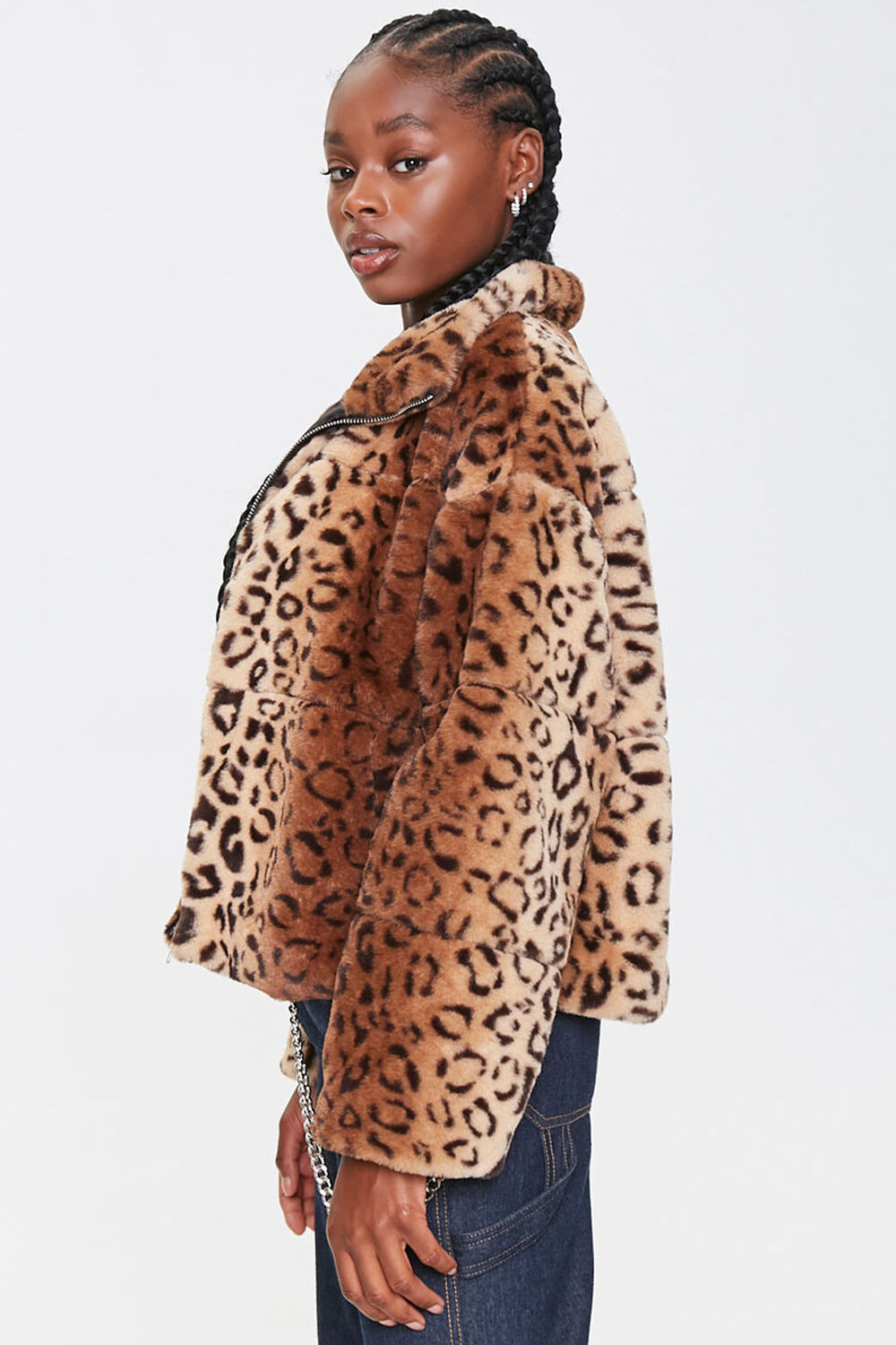 TAN/BLACK Plush Leopard Print Jacket, image 2