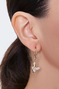 GOLD/CLEAR Butterfly Hoop Drop Earrings, image 1