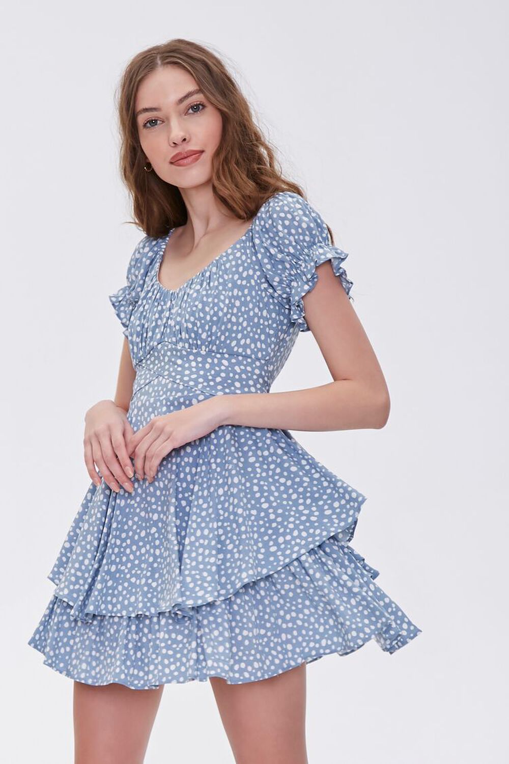 Spotted Print Flounce Mini Dress