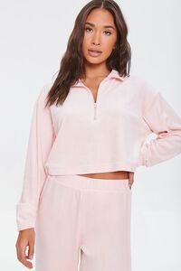 BLUSH Pajama Half-Zip Crop Top, image 2