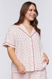 PINK/TOMATO Plus Size Heart Print Shirt & Shorts Pajama Set, image 5
