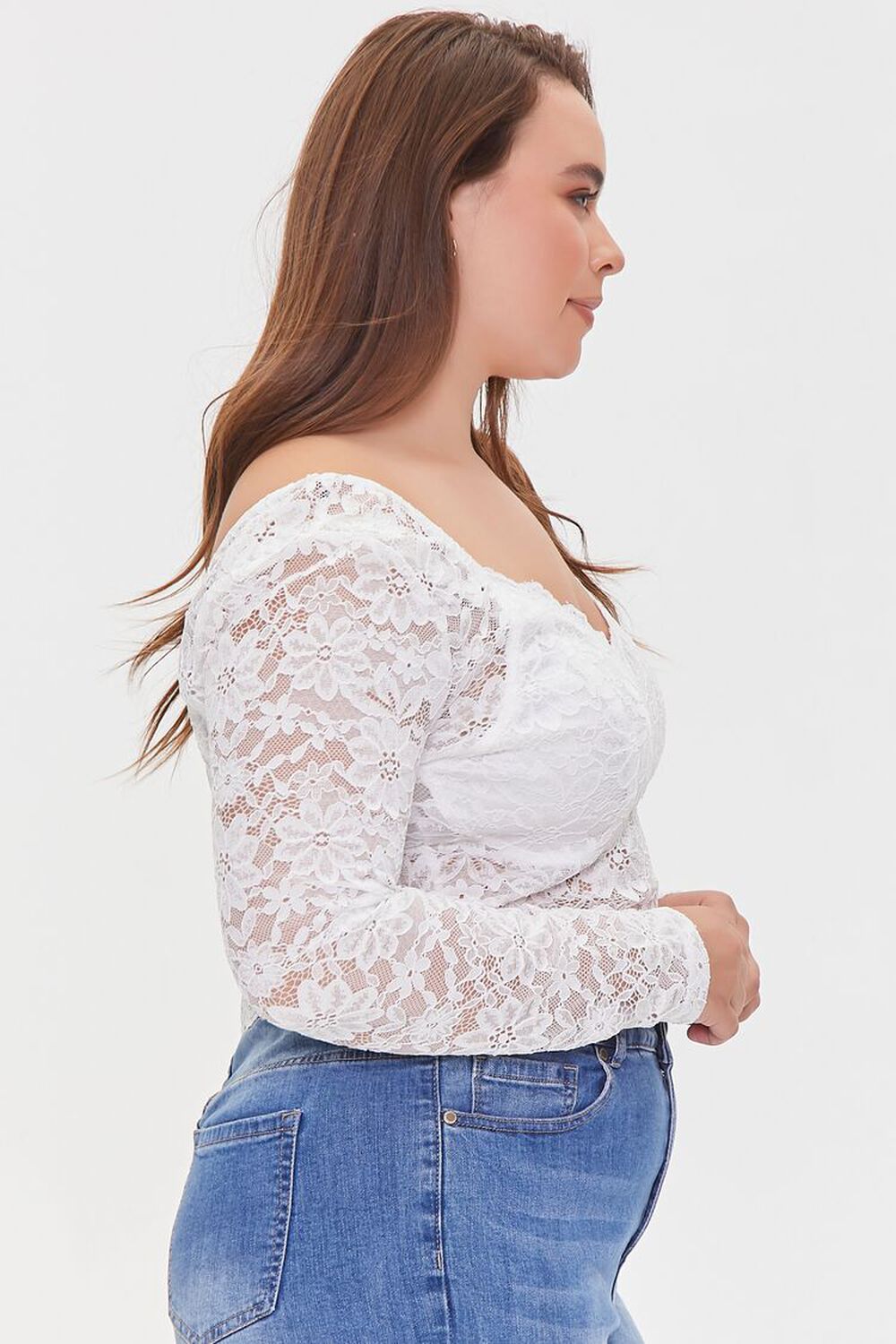 IVORY Plus Size Sheer Lace Crop Top, image 2