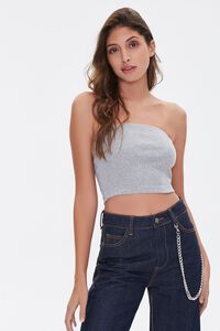 HEATHER GREY Stretch Ribbed Cropped Tube Top, image 1