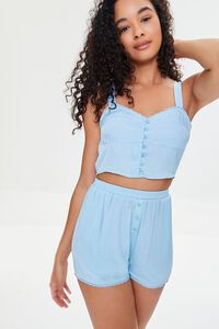 SKY BLUE Satin Cropped Lounge Top, image 1