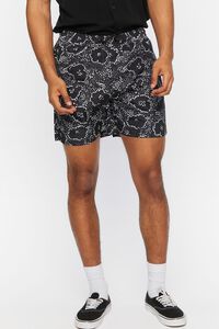 BLACK/WHITE Abstract Floral Print Swim Trunks, image 2