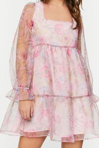 PINK/MULTI Organza Floral Babydoll Mini Dress, image 5