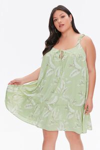 SAGE/CREAM Plus Size Tropical Leaf Print Dress, image 1